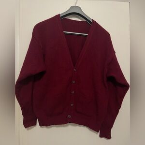 size L burgundy wine red eclectic grandpa cardigan sweater vintage made in USA